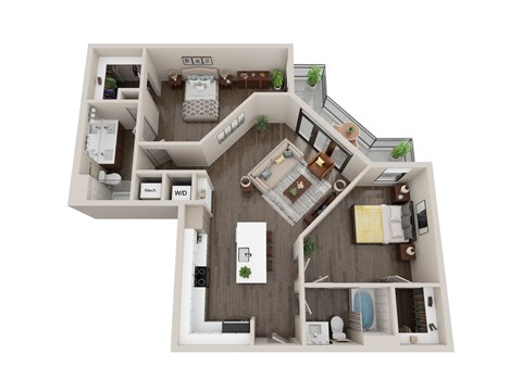 Floor plan for 2 beds, 2 baths, 1112 sqft